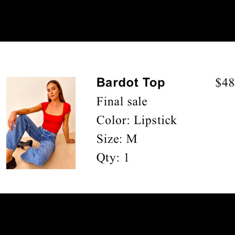 Reformation Bardot top, size medium, color lipstick, new without tags